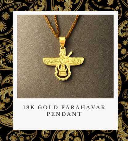 18k Solid Gold Faravahar Pendant, Medium