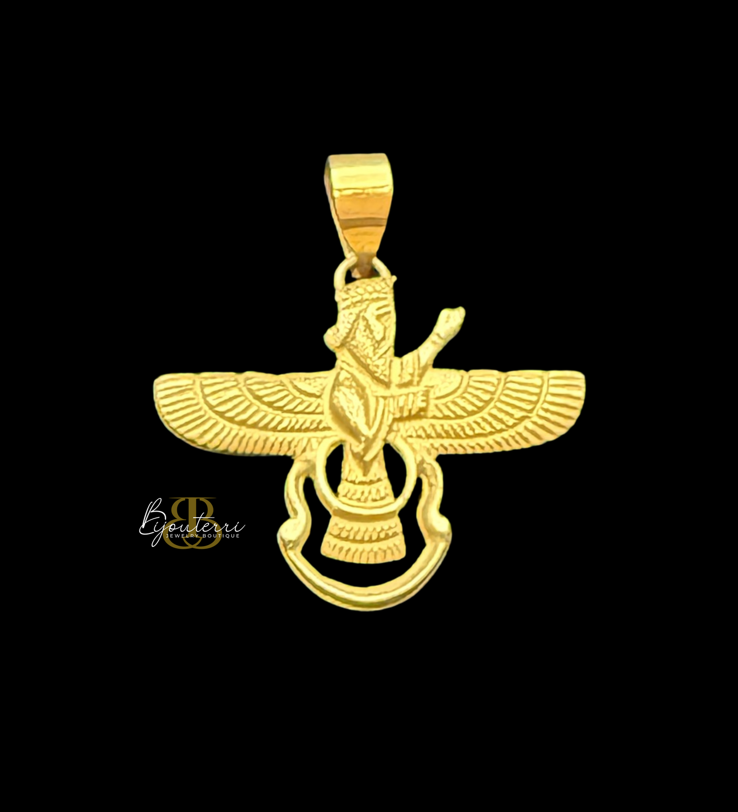 18k Solid Gold Faravahar Pendant, Medium