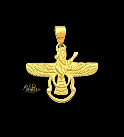 18k Solid Gold Faravahar Pendant, Medium