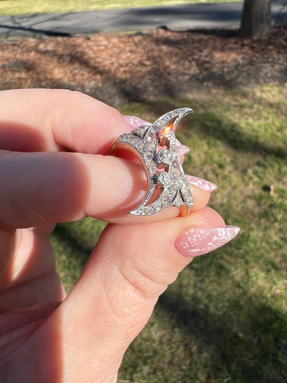 Antique Diamond Navette Ring in Platinum and Gold