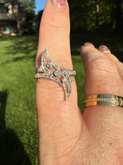 Antique Diamond Navette Ring in Platinum and Gold