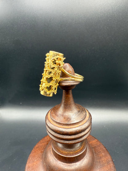 Vintage 14k Yellow Gold Textured Barrel Ring, Midcentury Estate, Size 7