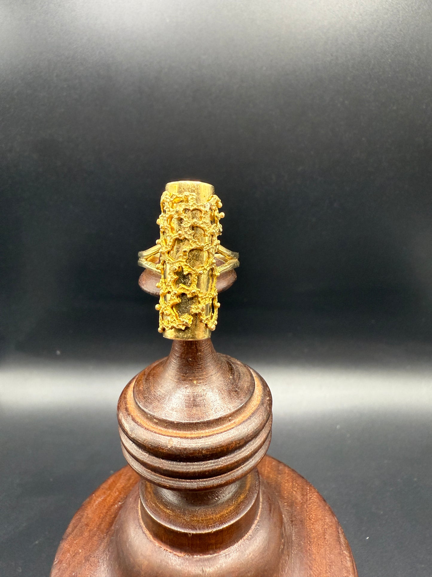 Vintage 14k Yellow Gold Textured Barrel Ring, Midcentury Estate, Size 7