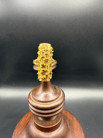 Vintage 14k Yellow Gold Textured Barrel Ring, Midcentury Estate, Size 7