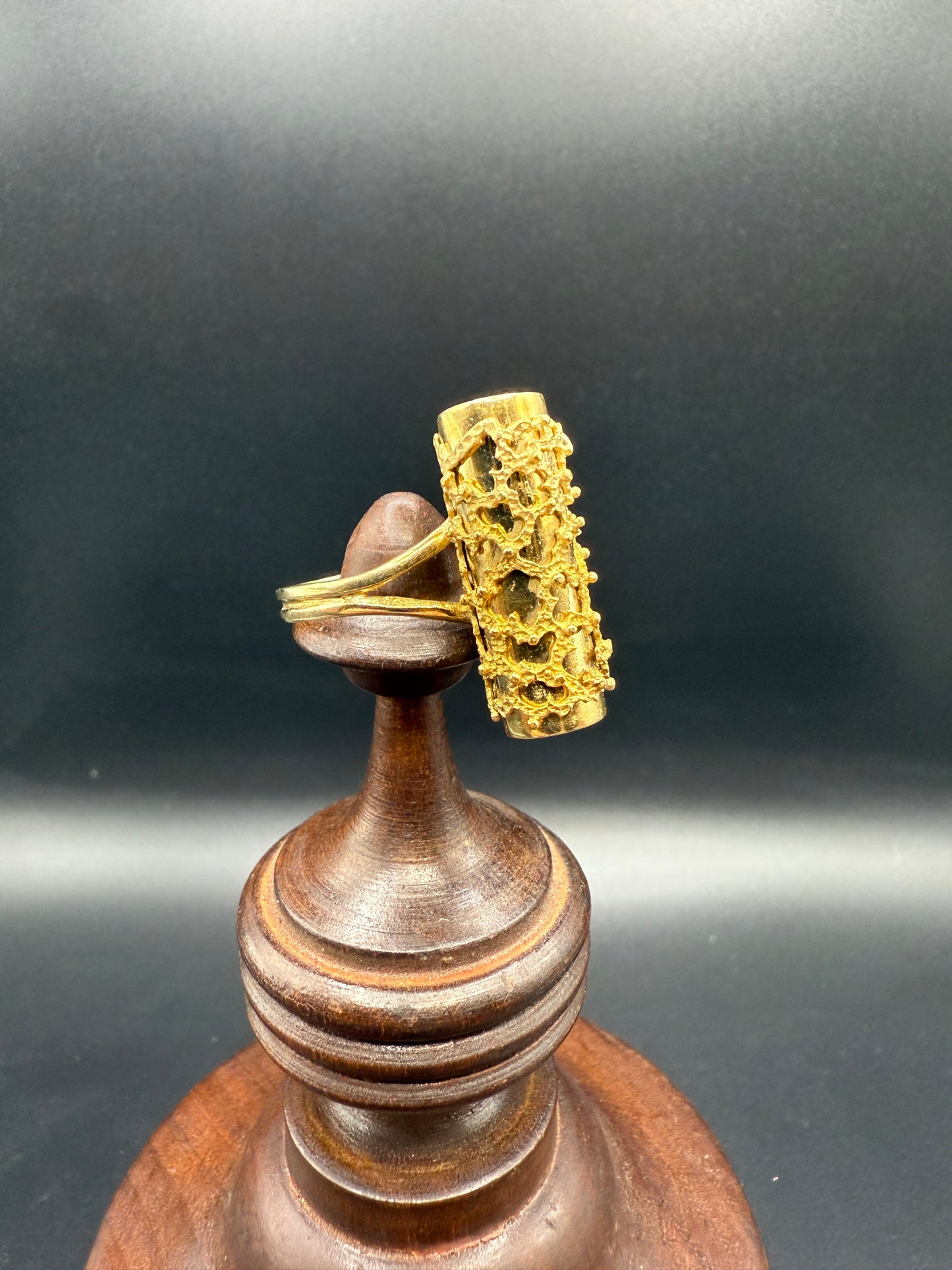 Vintage 14k Yellow Gold Textured Barrel Ring, Midcentury Estate, Size 7