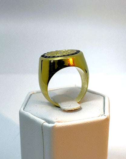 Vintage 18K Gold & Natural Sapphire Signet Ring – “Semper Fidelis” Cross & Laurel Motif, 24.5g Estate Statement Ring
