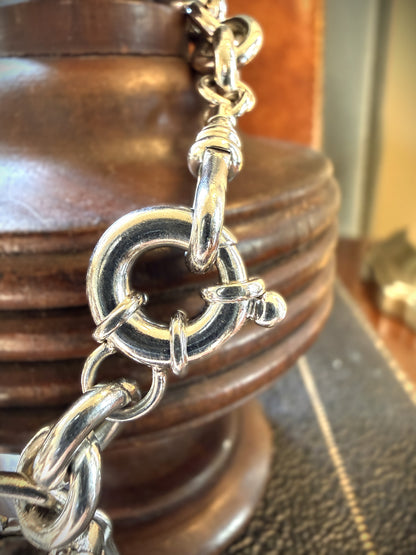 Authentic Brooks Brothers Sterling Silver Rolo Link Padlock Bracelet Jumbo Bolt Clasp & Dog Clip | Circa 1990–2000