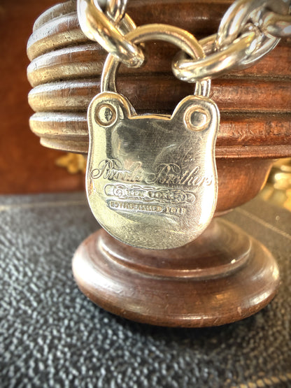Authentic Brooks Brothers Sterling Silver Rolo Link Padlock Bracelet Jumbo Bolt Clasp & Dog Clip | Circa 1990–2000