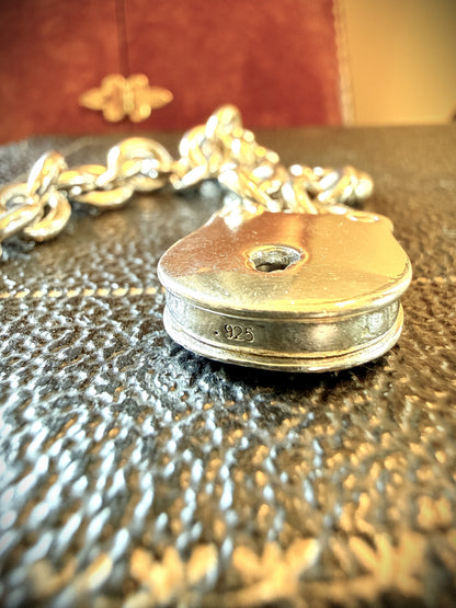 Authentic Brooks Brothers Sterling Silver Rolo Link Padlock Bracelet Jumbo Bolt Clasp & Dog Clip | Circa 1990–2000