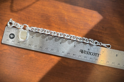 Authentic Brooks Brothers Sterling Silver Rolo Link Padlock Bracelet Jumbo Bolt Clasp & Dog Clip | Circa 1990–2000