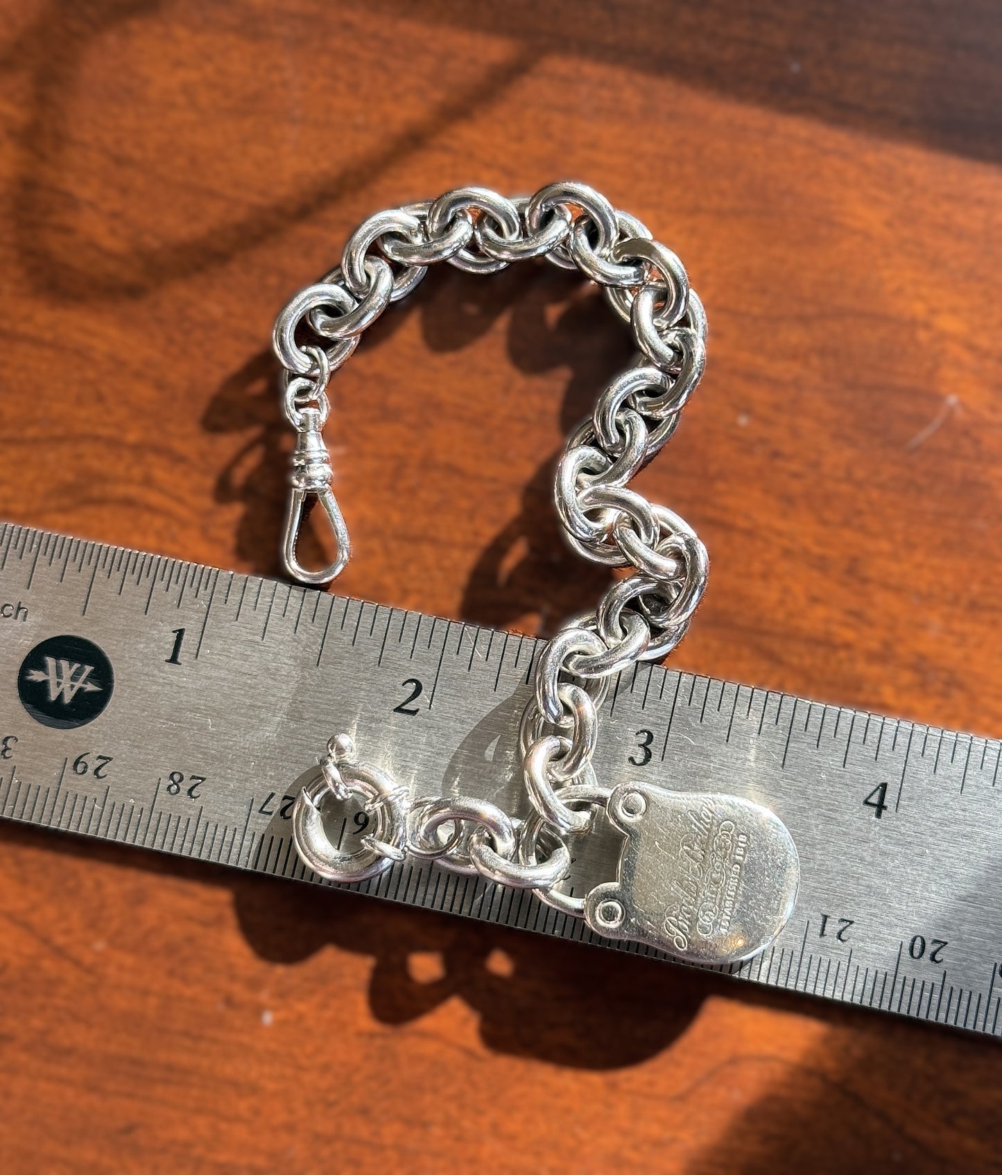 Authentic Brooks Brothers Sterling Silver Rolo Link Padlock Bracelet Jumbo Bolt Clasp & Dog Clip | Circa 1990–2000