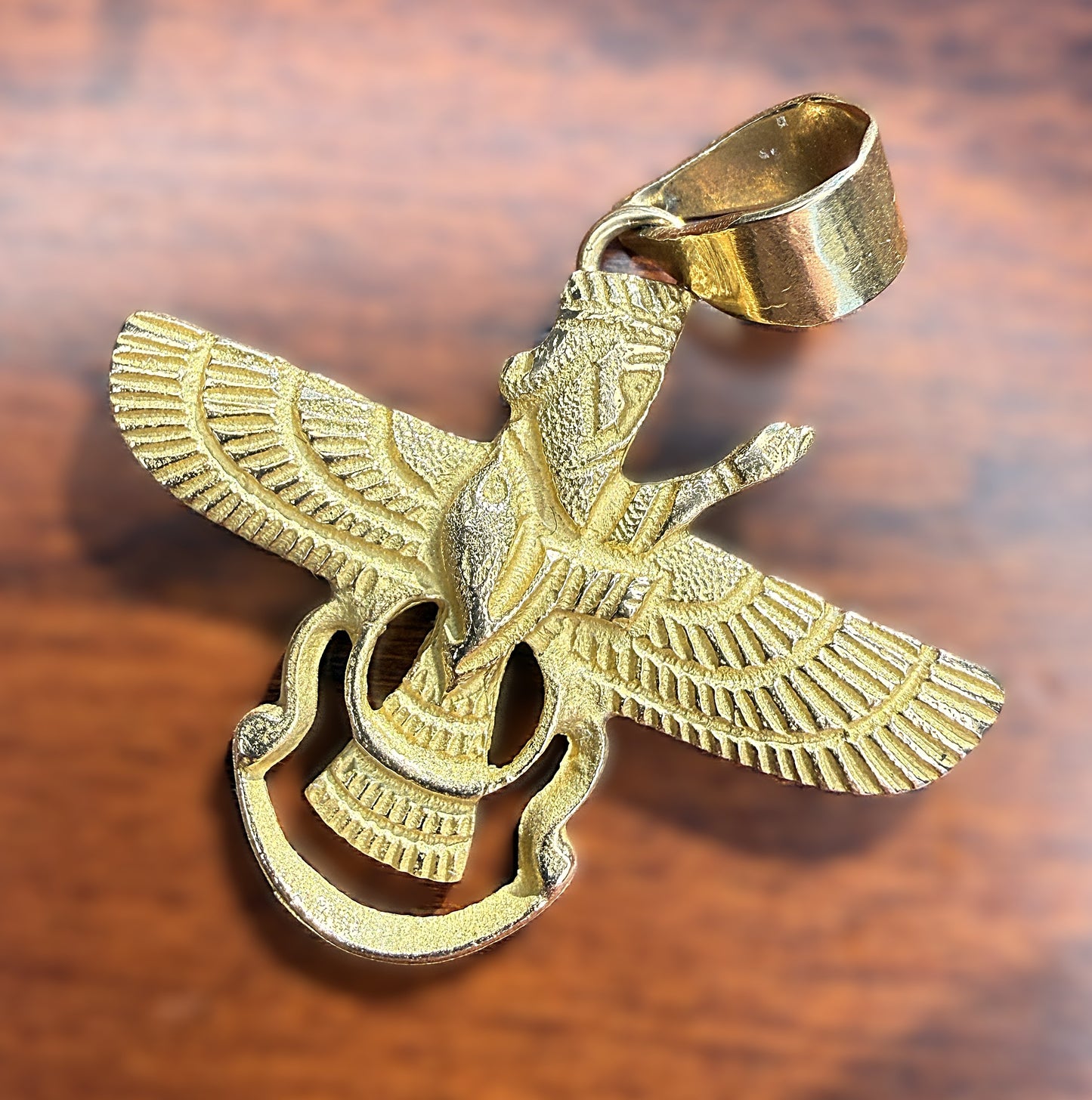 18k Solid Gold Faravahar Pendant, Medium