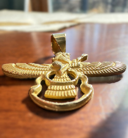 18k Solid Gold Faravahar Pendant, Medium