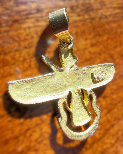 18k Solid Gold Faravahar Pendant, Medium