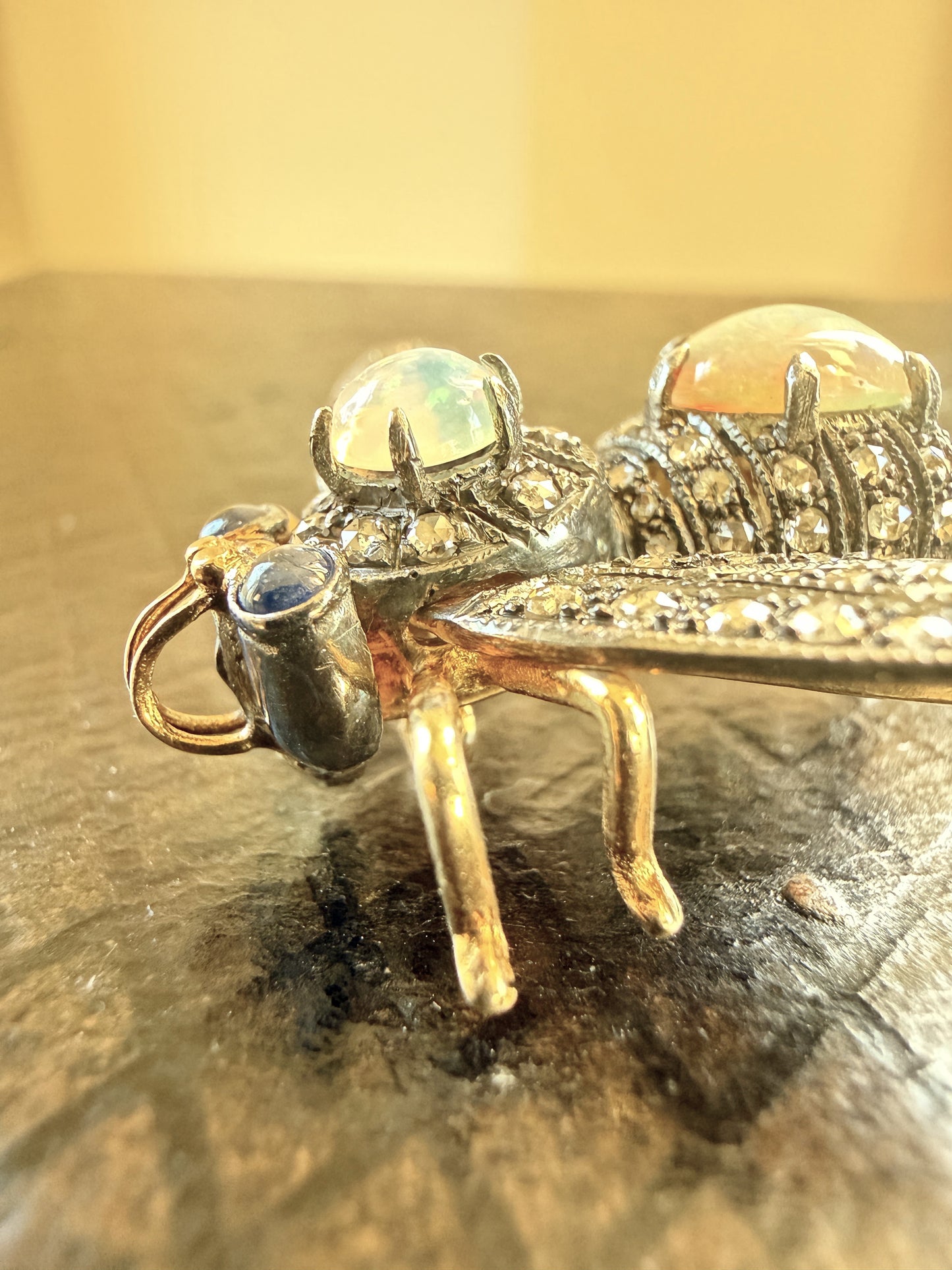 Insect Brooch/Pendant with Opal, Sapphire & Diamonds in 18k Gold & Silver