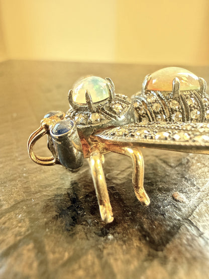 Insect Brooch/Pendant with Opal, Sapphire & Diamonds in 18k Gold & Silver