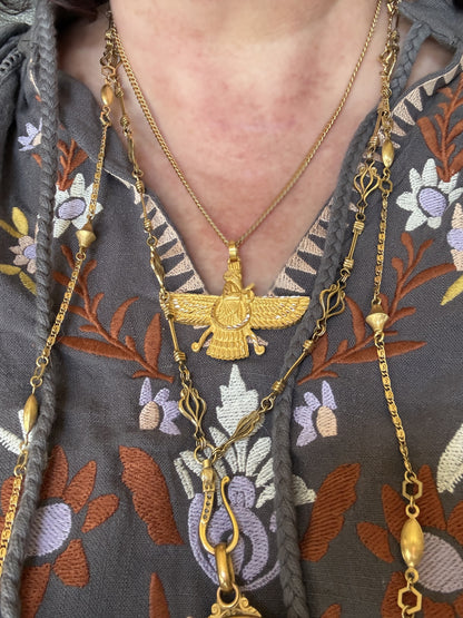 Solid 18k Gold Faravahar Pendant, Large
