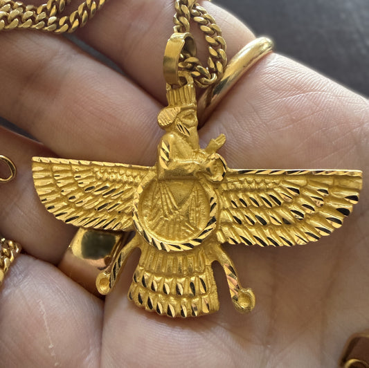 18k Solid Gold Faravahar Pendant, Medium