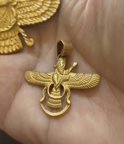 18k Solid Gold Faravahar Pendant, Medium