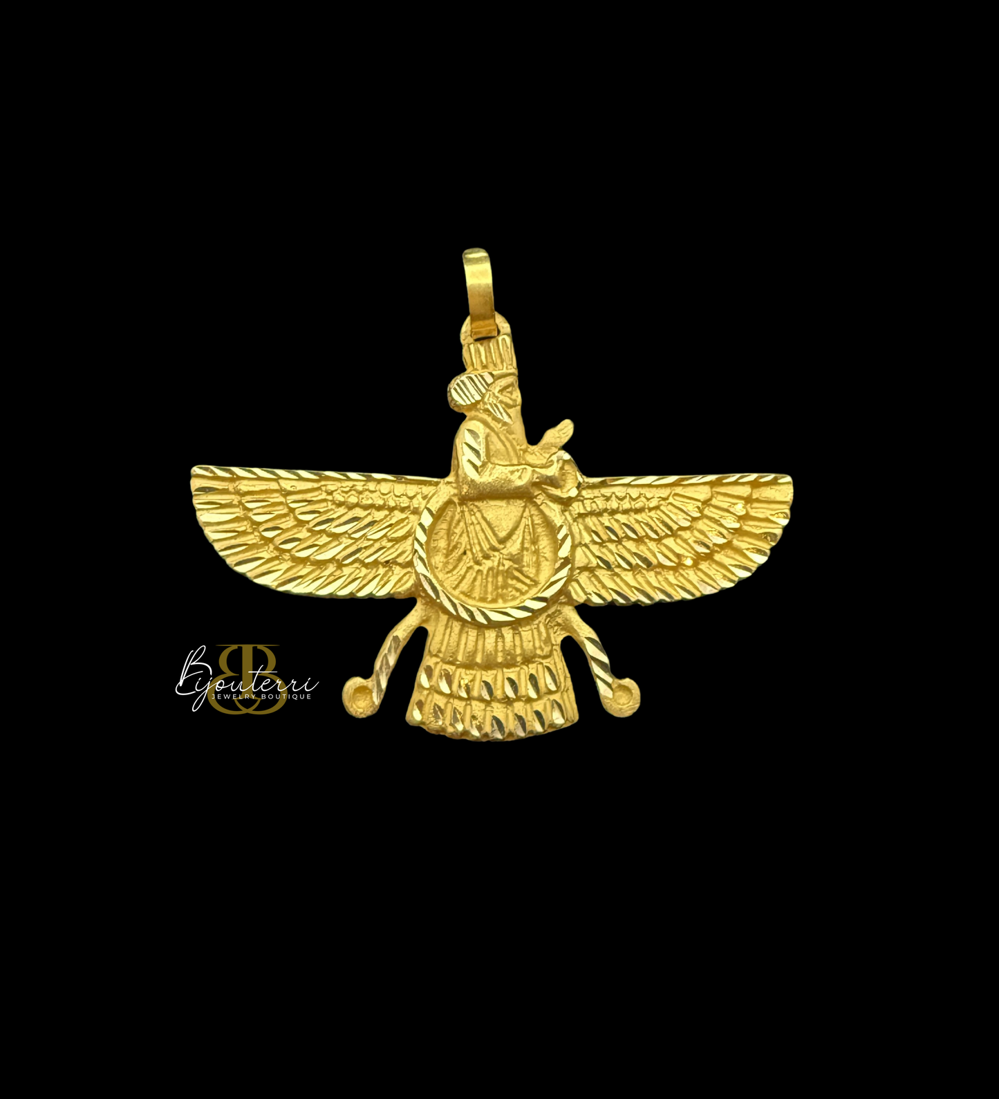 Solid 18k Gold Faravahar Pendant, Large