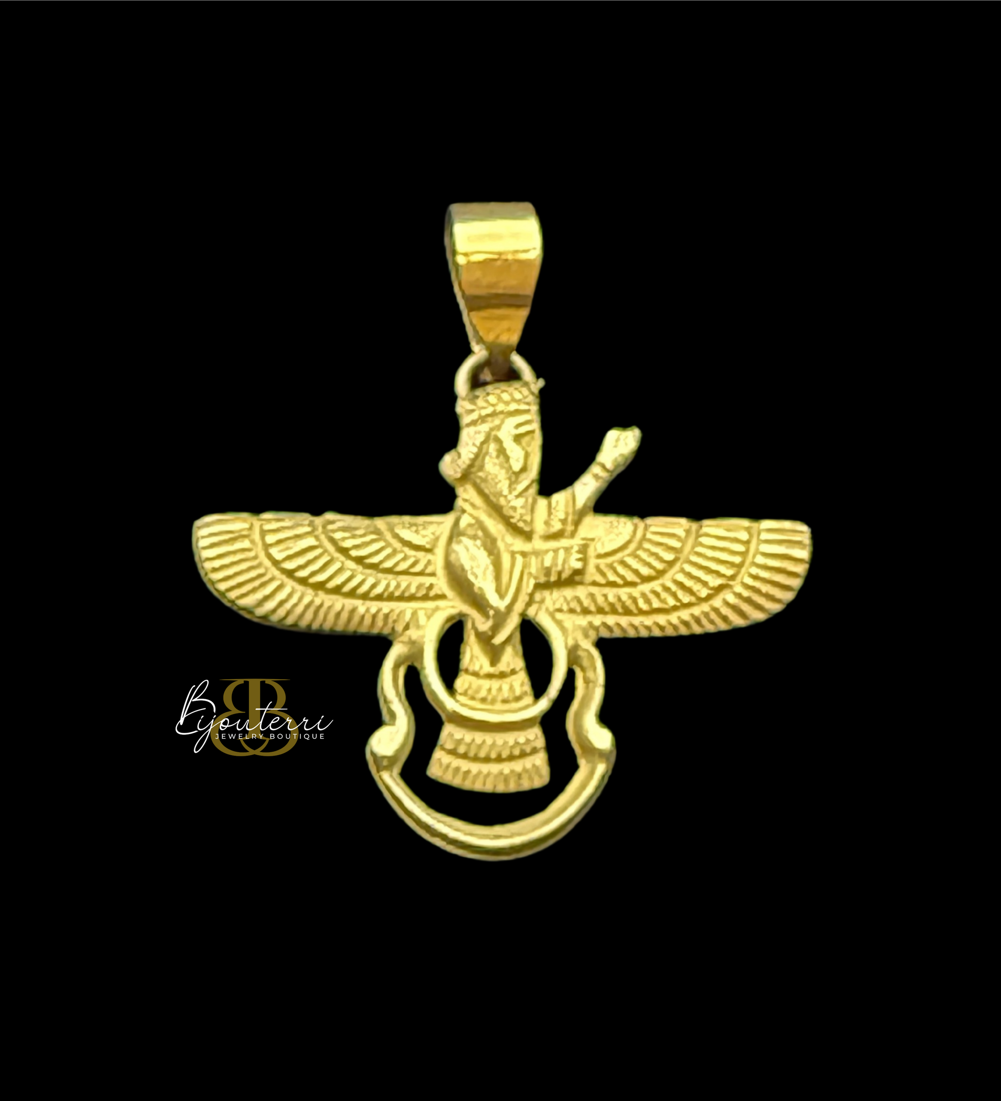 18k Solid Gold Faravahar Pendant, Medium
