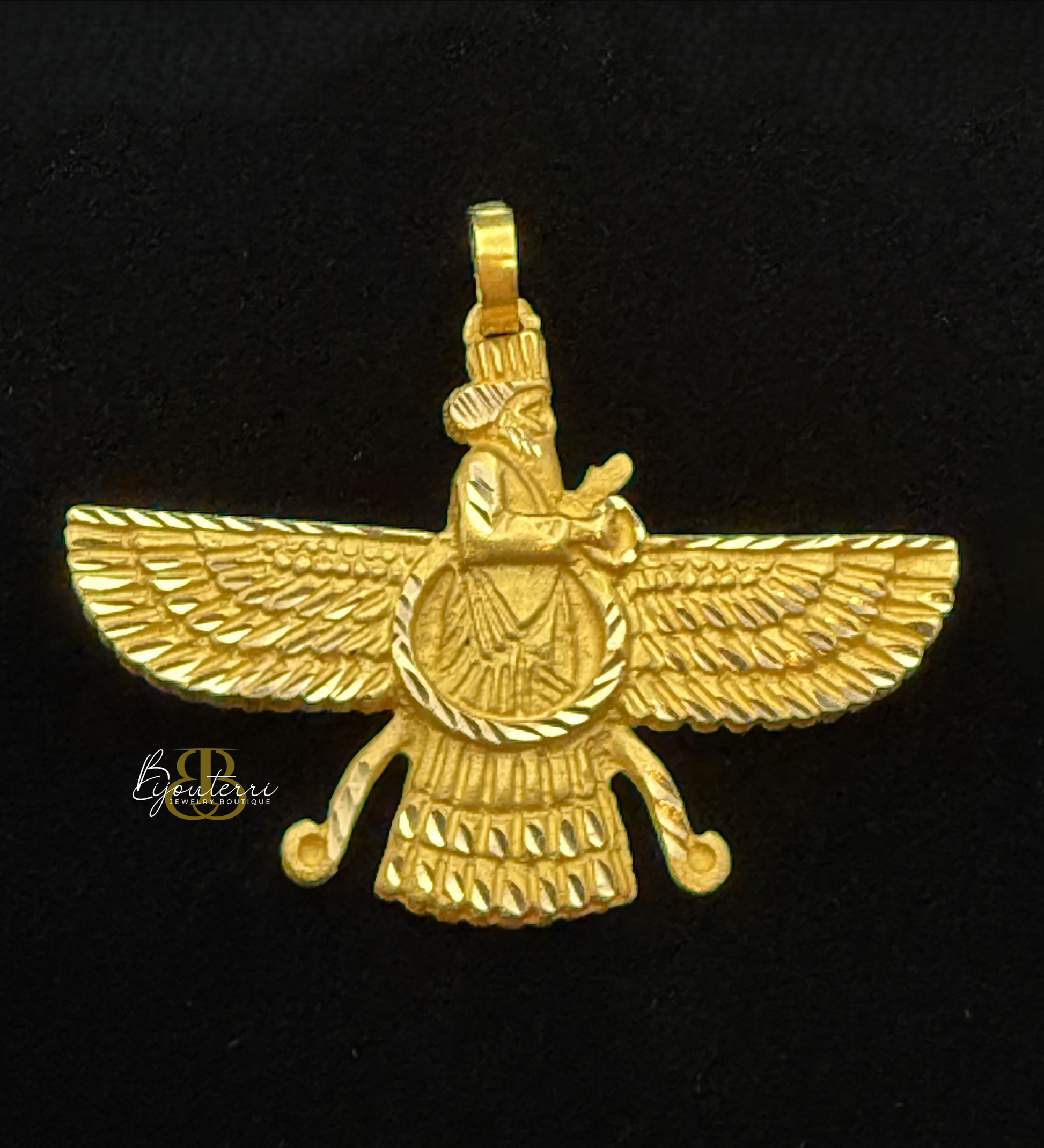 Solid 18k Gold Faravahar Pendant, Large