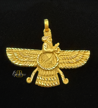 Solid 18k Gold Faravahar Pendant, Large
