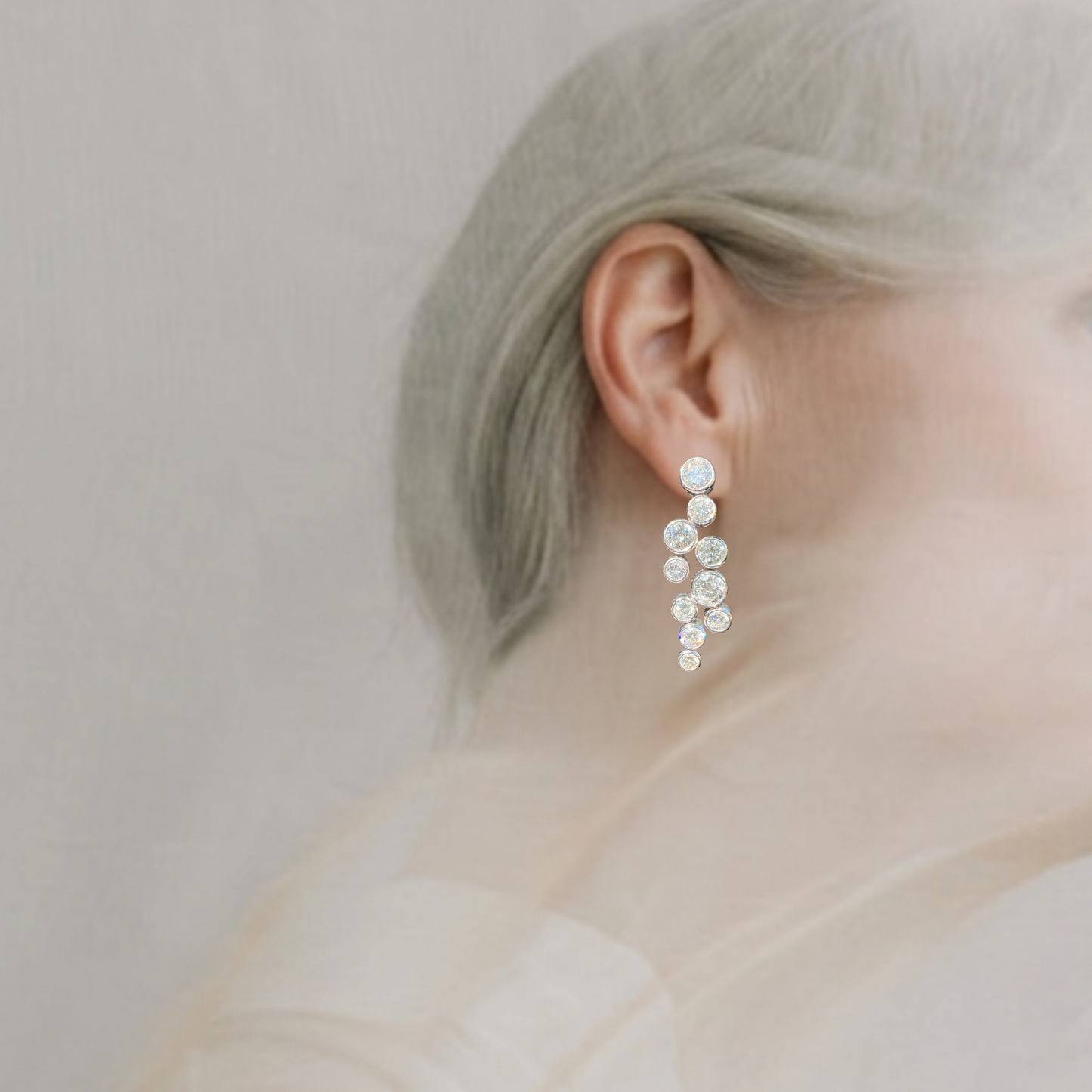 11+ Carat Bold Diamond Chandelier Earrings in 14k White Gold