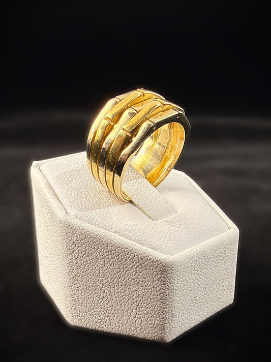 18K Two-Tone Gold Sculptural Wide Band Ring, Vintage, Unisex