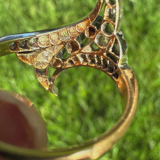Antique Diamond Navette Ring in Platinum and Gold