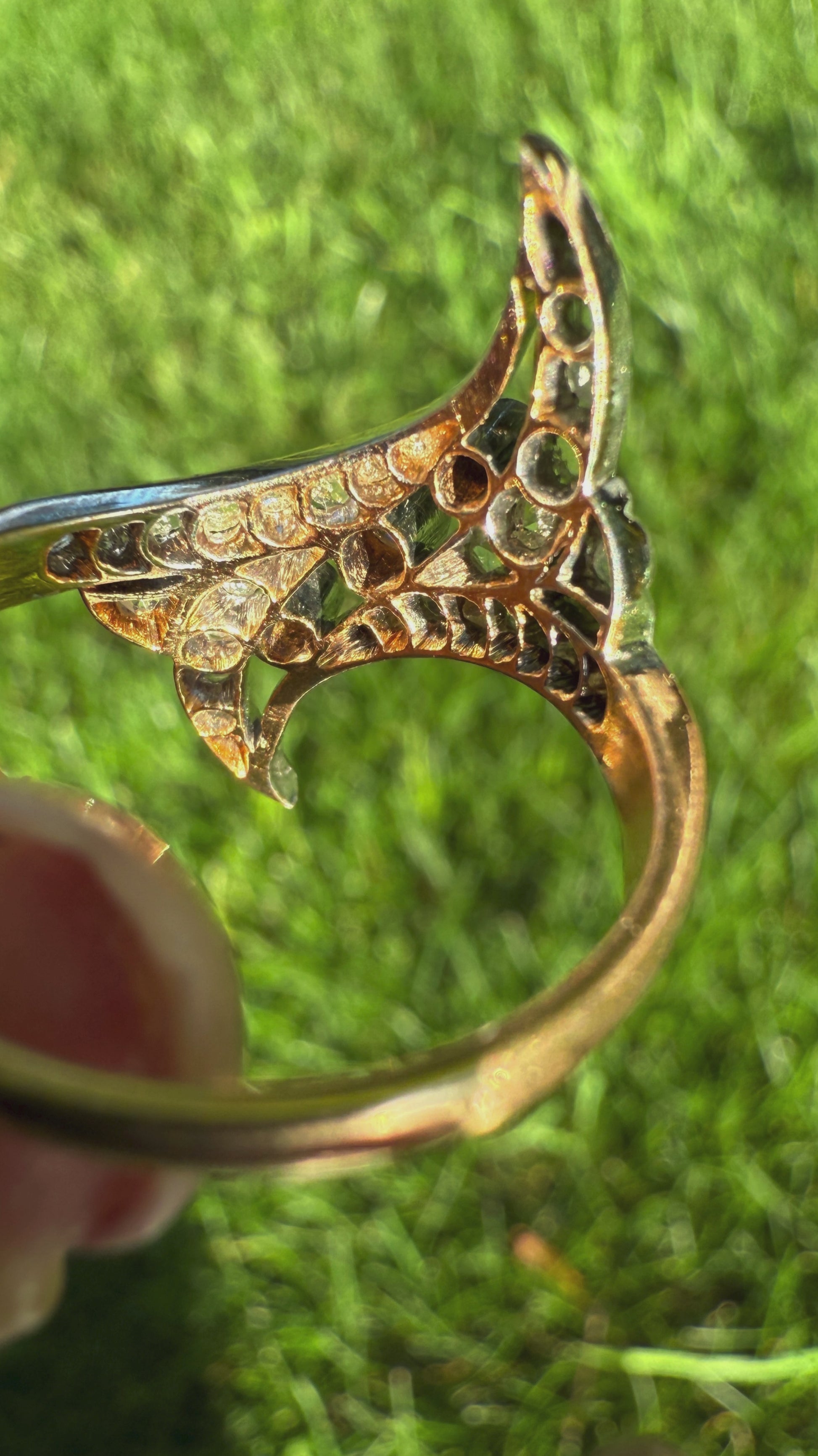 Antique Diamond Navette Ring in Platinum and Gold