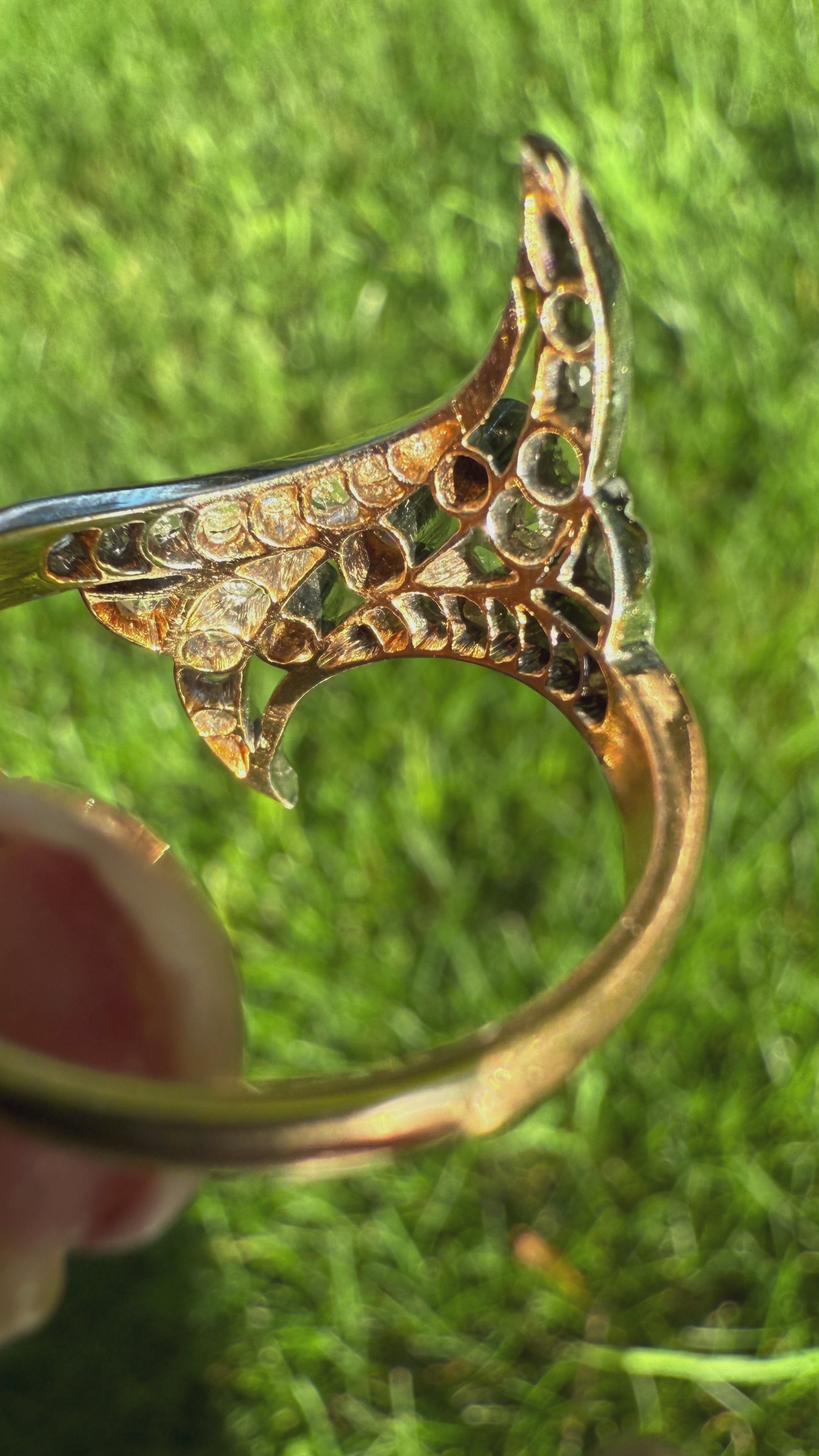 Antique Diamond Navette Ring in Platinum and Gold