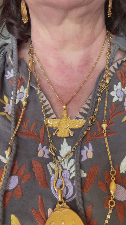 Solid 18k Gold Faravahar Pendant, Large
