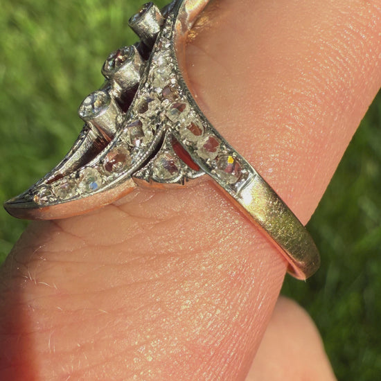 Antique Diamond Navette Ring in Platinum and Gold