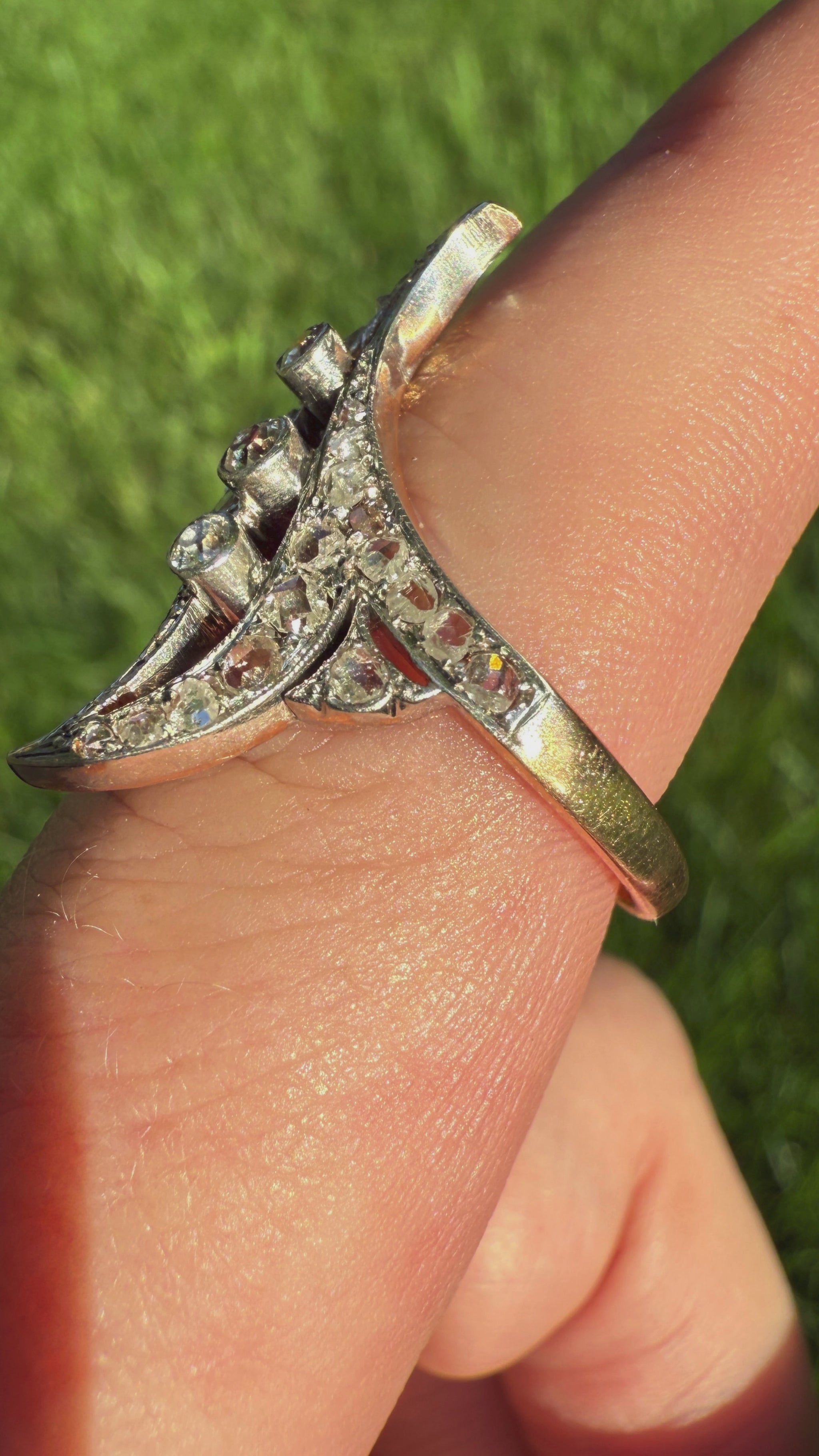 Antique Diamond Navette Ring in Platinum and Gold